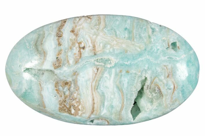 Polished Blue Caribbean Calcite Palm Stone #275596
